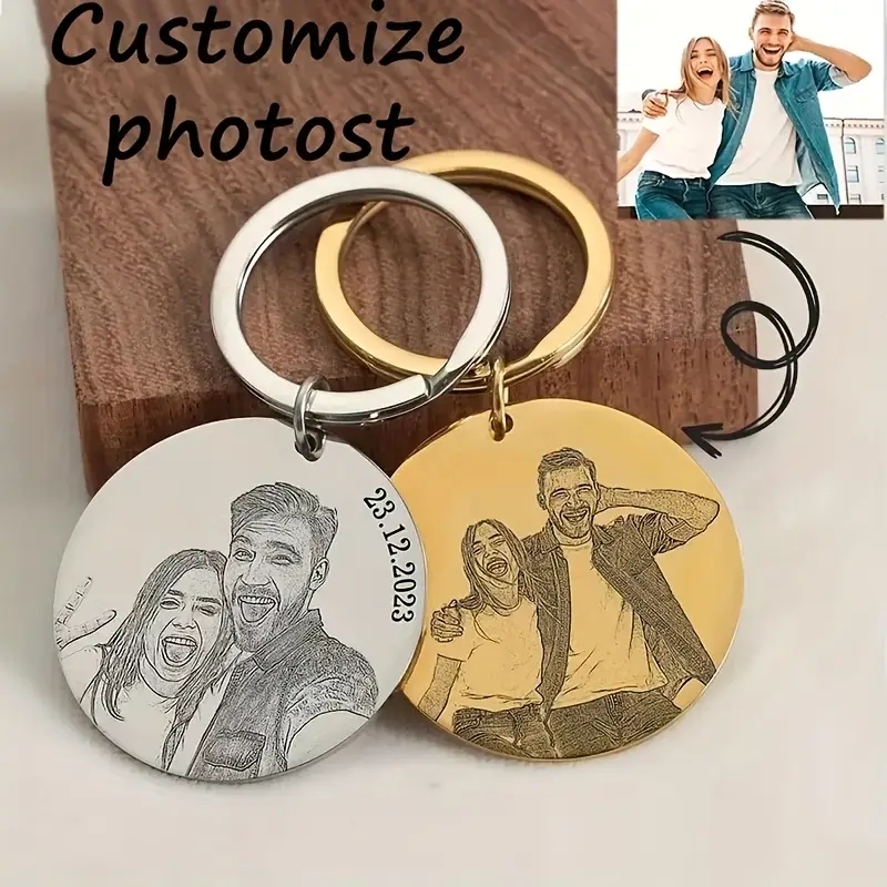 Initial Ring Custom - Chaveiro de retrato gravado personalizado, presente