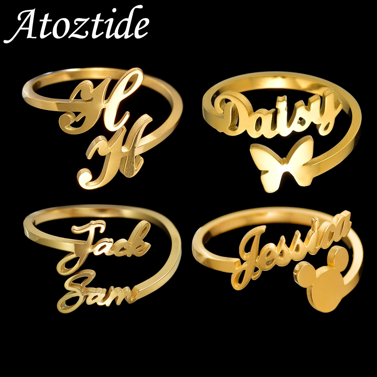 Initial Ring Custom - Atoztide anéis com nomes personalizados para